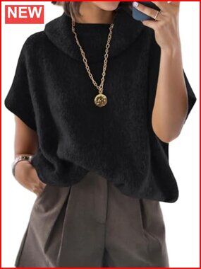 Oversized Turtleneck Sweater Short Sleeve Pullover Women's